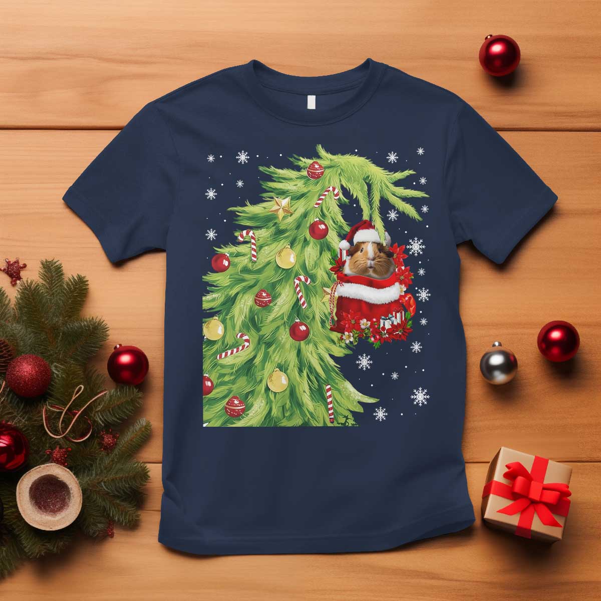Funny Christmas Guinea In Green Hand Naughty T Shirt Cute Pet Lover Gift TS12 Navy Print Your Wear