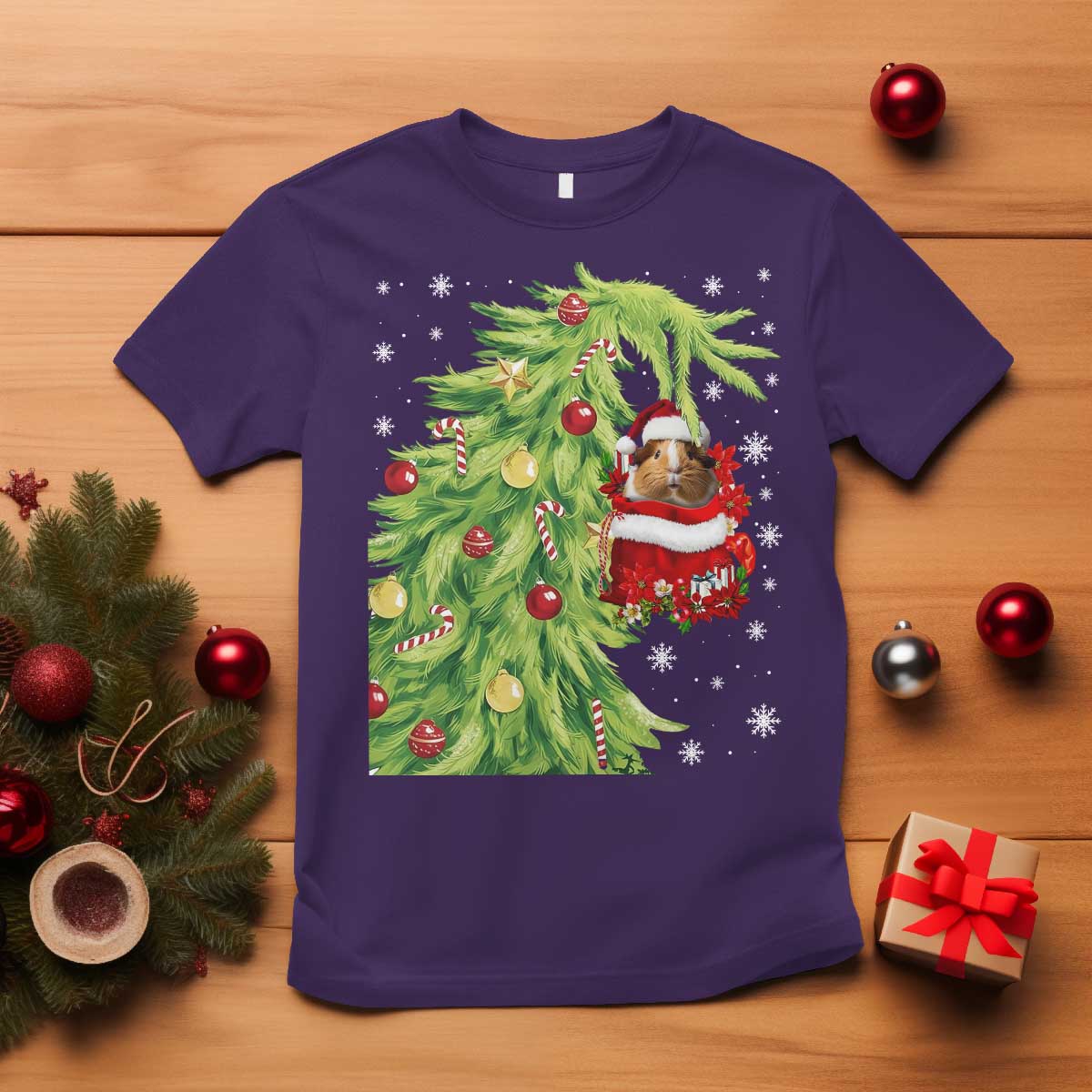 Funny Christmas Guinea In Green Hand Naughty T Shirt Cute Pet Lover Gift TS12 Purple Print Your Wear