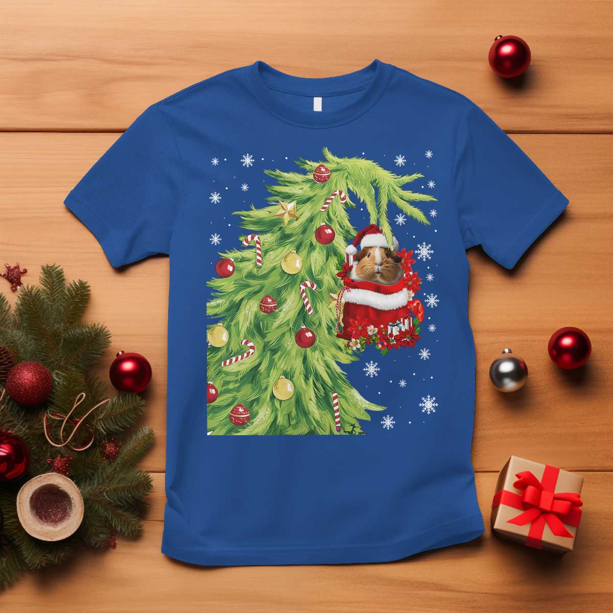 Funny Christmas Guinea In Green Hand Naughty T Shirt Cute Pet Lover Gift TS12 Royal Blue Print Your Wear