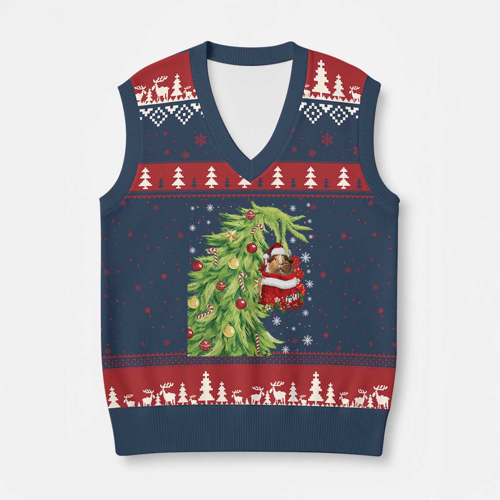 Funny Christmas Guinea In Green Hand Naughty V-Neck Knit Sweater Vest Cute Pet Lover Gift TS12 Navy Red Print Your Wear