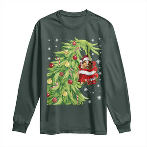 Funny Christmas Guinea In Green Hand Naughty Long Sleeve Shirt Cute Pet Lover Gift TS12 Dark Forest Green Print Your Wear
