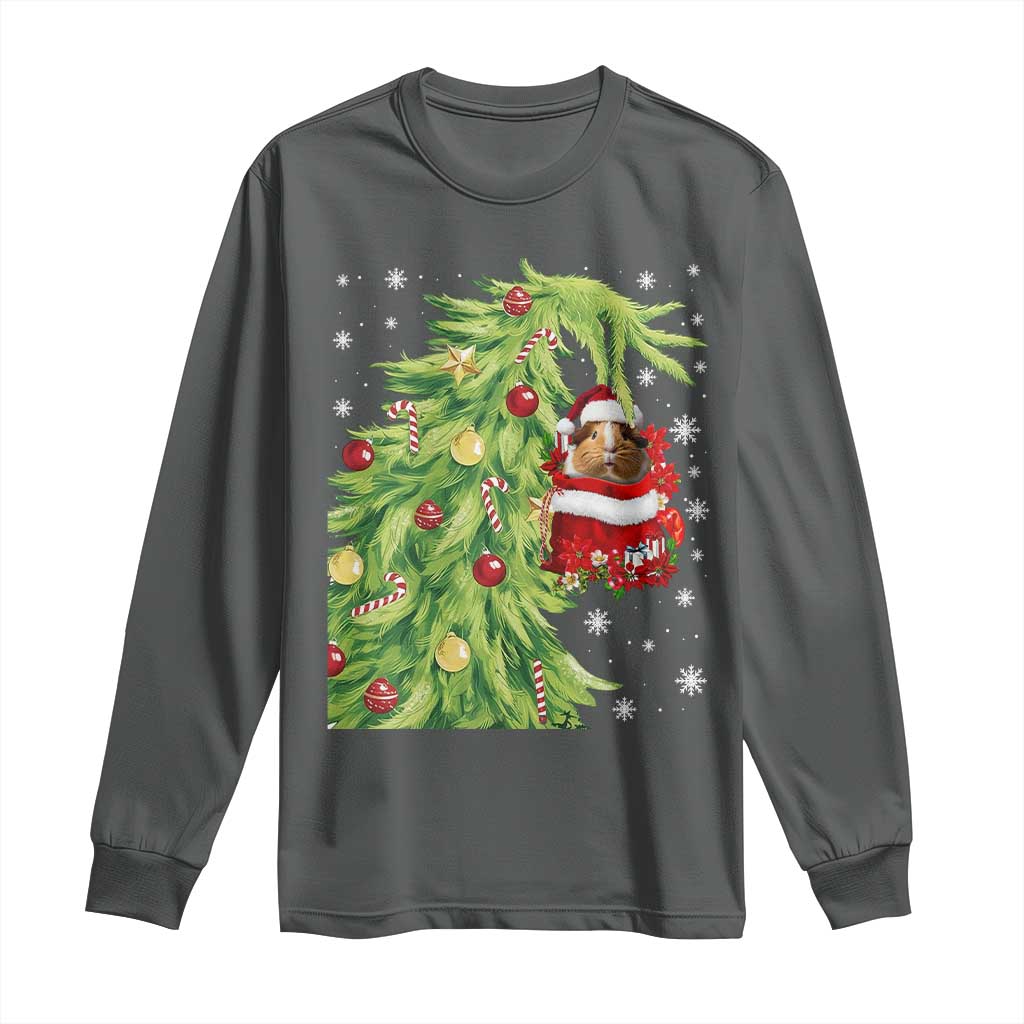 Funny Christmas Guinea In Green Hand Naughty Long Sleeve Shirt Cute Pet Lover Gift TS12 Dark Heather Print Your Wear