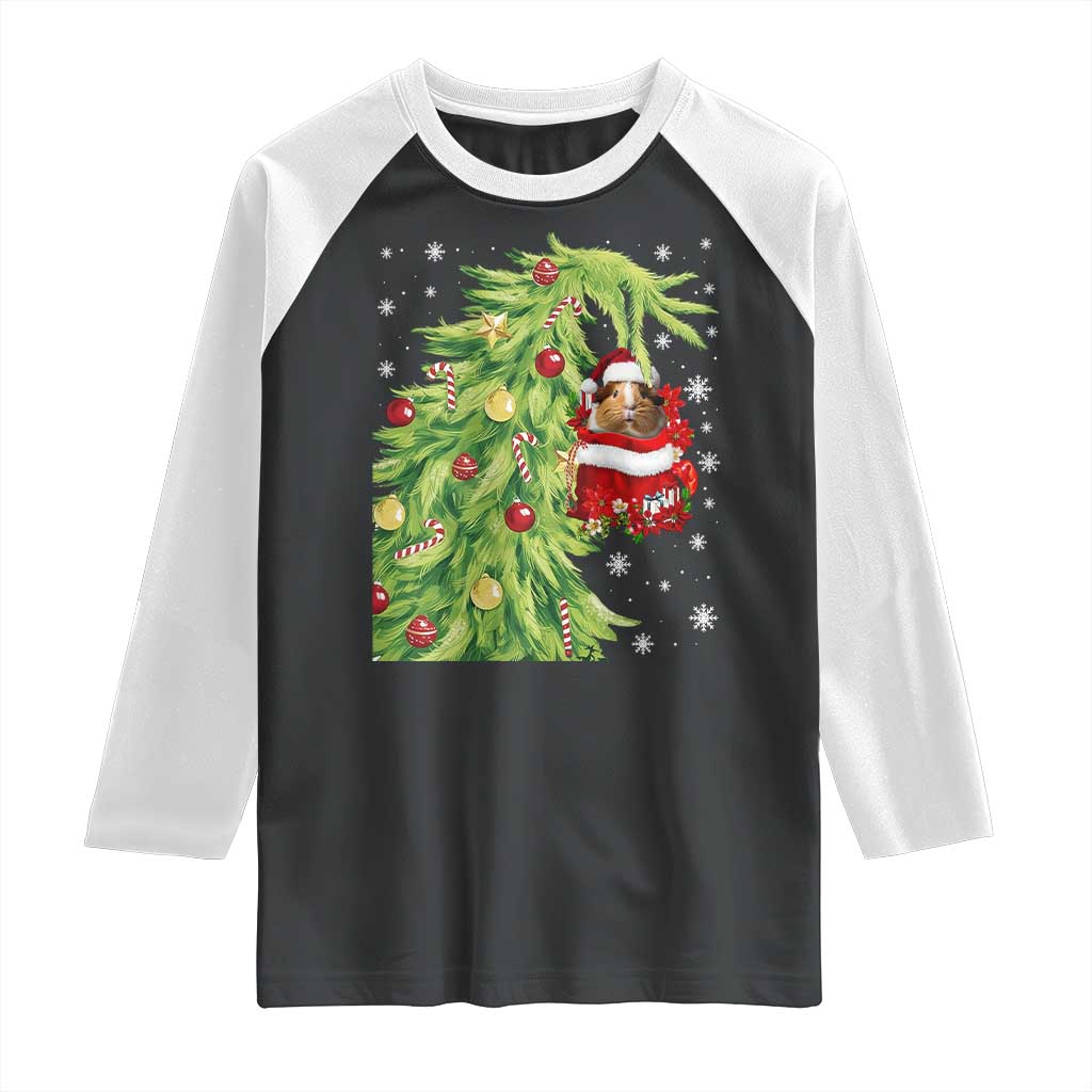 Funny Christmas Guinea In Green Hand Naughty Raglan Shirt Cute Pet Lover Gift TS12 Black White Print Your Wear
