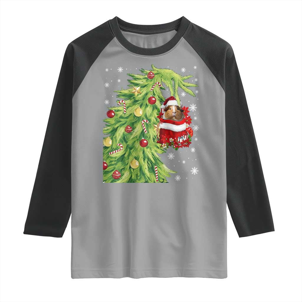 Funny Christmas Guinea In Green Hand Naughty Raglan Shirt Cute Pet Lover Gift TS12 Sport Gray Black Print Your Wear