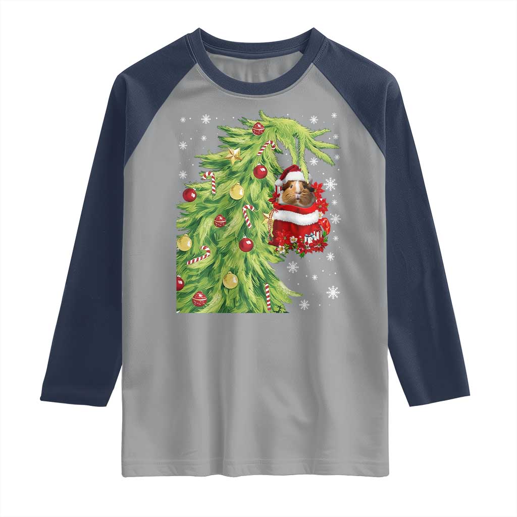 Funny Christmas Guinea In Green Hand Naughty Raglan Shirt Cute Pet Lover Gift TS12 Sport Gray Navy Print Your Wear