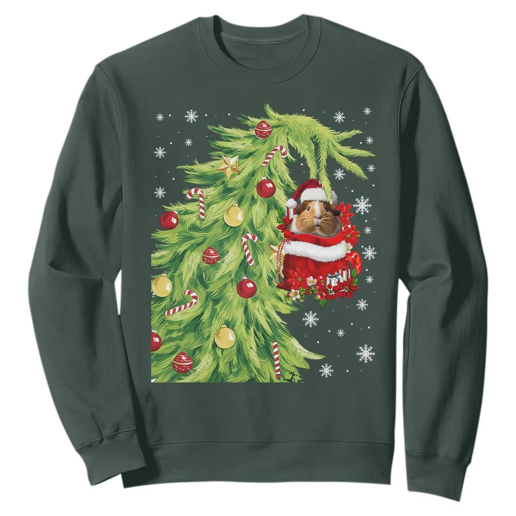 Funny Christmas Guinea In Green Hand Naughty Sweatshirt Cute Pet Lover Gift TS12 Dark Forest Green Print Your Wear