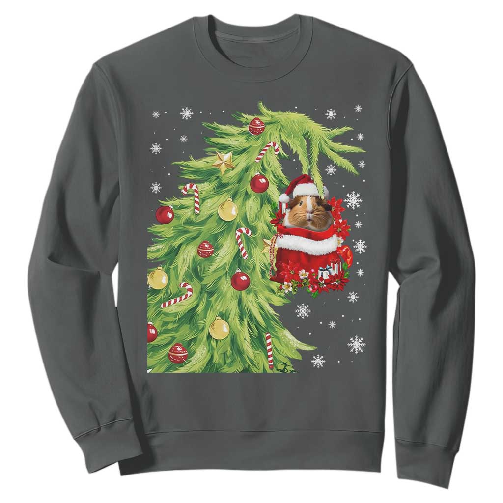 Funny Christmas Guinea In Green Hand Naughty Sweatshirt Cute Pet Lover Gift TS12 Dark Heather Print Your Wear