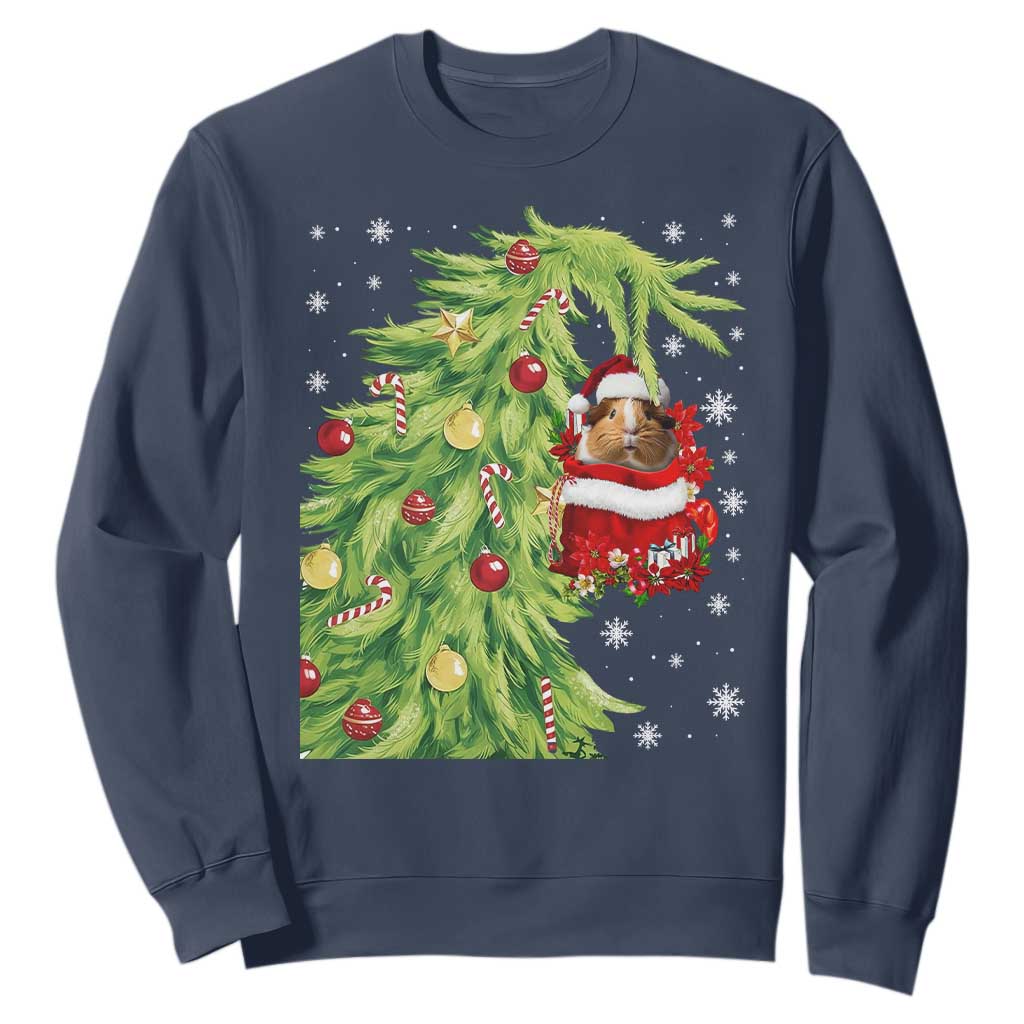 Funny Christmas Guinea In Green Hand Naughty Sweatshirt Cute Pet Lover Gift TS12 Navy Print Your Wear