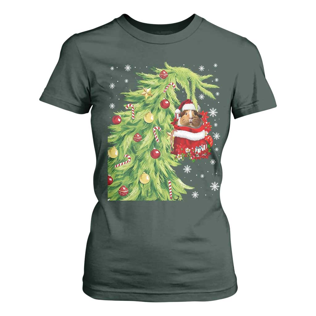 Funny Christmas Guinea In Green Hand Naughty T Shirt For Women Cute Pet Lover Gift TS12 Dark Forest Green Print Your Wear