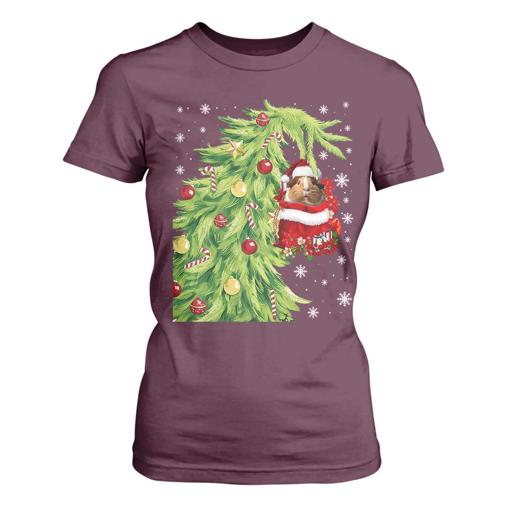 Funny Christmas Guinea In Green Hand Naughty T Shirt For Women Cute Pet Lover Gift TS12 Maroon Print Your Wear