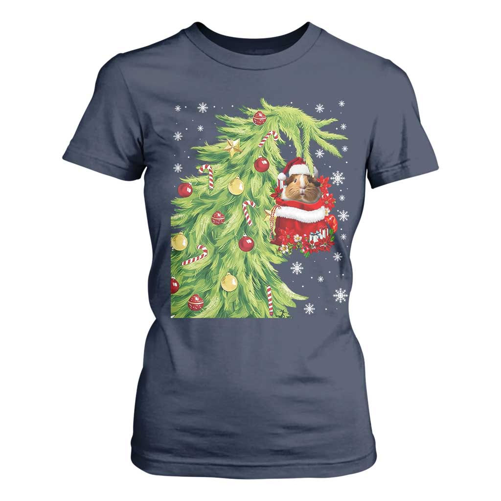 Funny Christmas Guinea In Green Hand Naughty T Shirt For Women Cute Pet Lover Gift TS12 Navy Print Your Wear