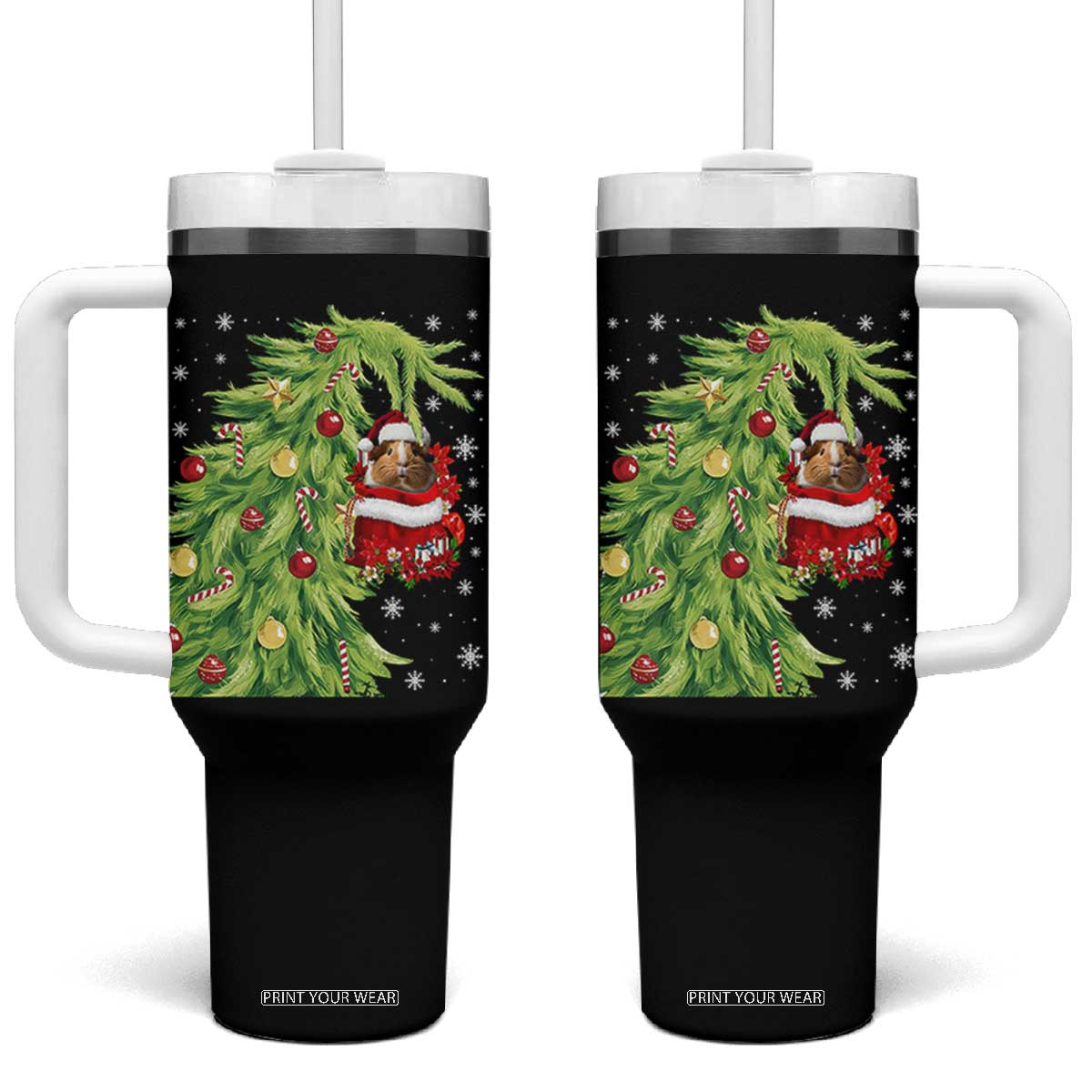 Funny Christmas Guinea In Green Hand Naughty Tumbler With Handle Cute Pet Lover Gift TS12 One Size: 40 oz Black Print Your Wear