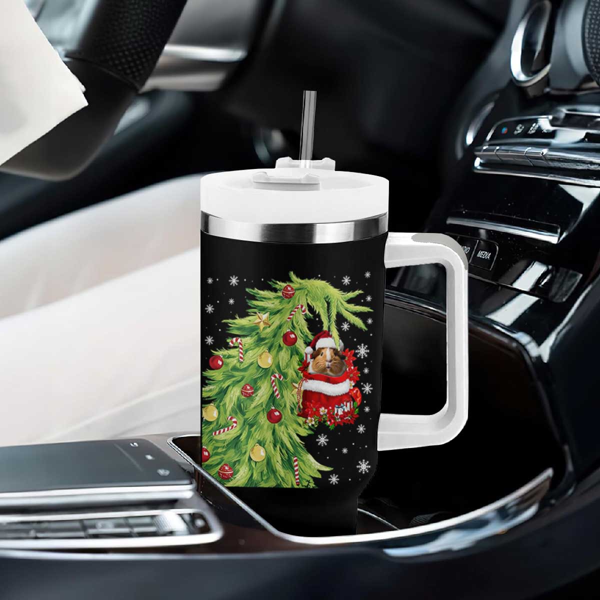 Funny Christmas Guinea In Green Hand Naughty Tumbler With Handle Cute Pet Lover Gift TS12 Print Your Wear