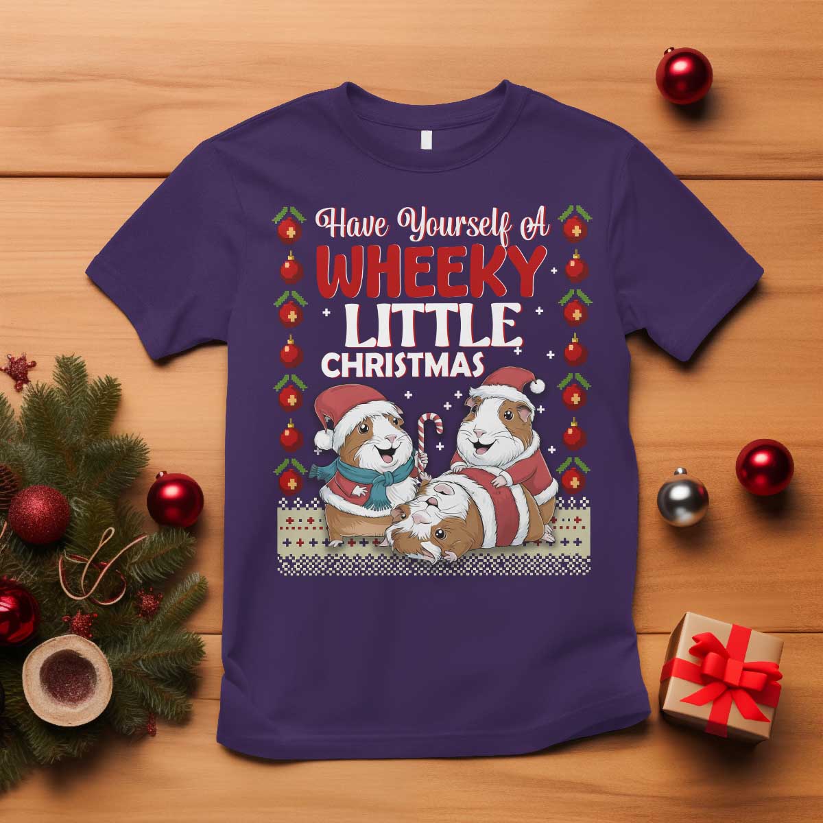Have Yourself A Wheeky Little Christmas T Shirt Funny Guinea Pig Lover TS12 Purple Print Your Wear