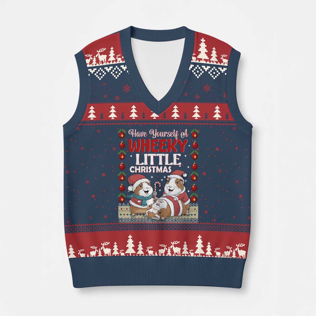 Have Yourself A Wheeky Little Xmas V-Neck Knit Sweater Vest Funny Guinea Pig Lover TS12 Navy Red Print Your Wear