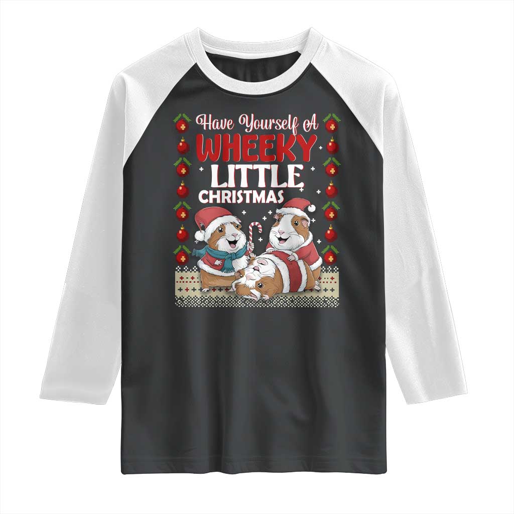 Have Yourself A Wheeky Little Christmas Raglan Shirt Funny Guinea Pig Lover TS12 Black White Print Your Wear