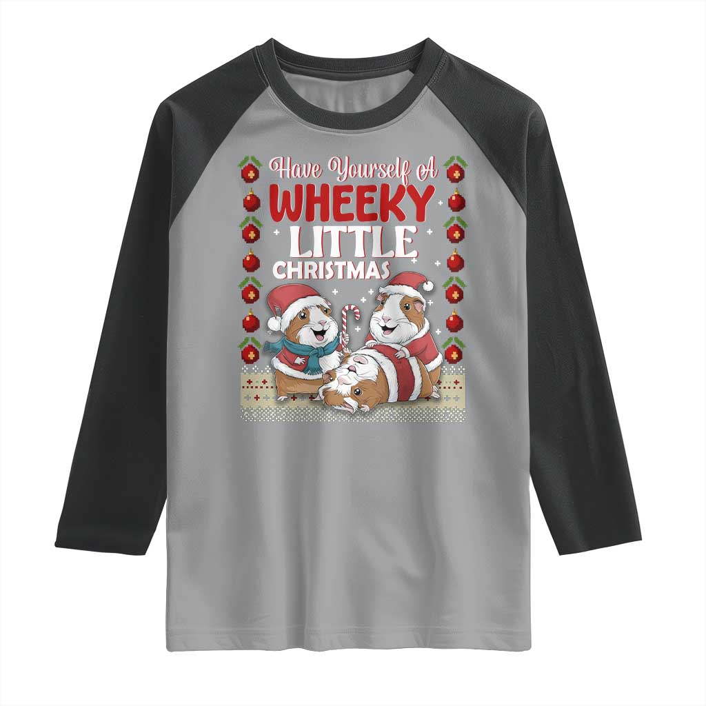 Have Yourself A Wheeky Little Christmas Raglan Shirt Funny Guinea Pig Lover TS12 Sport Gray Black Print Your Wear