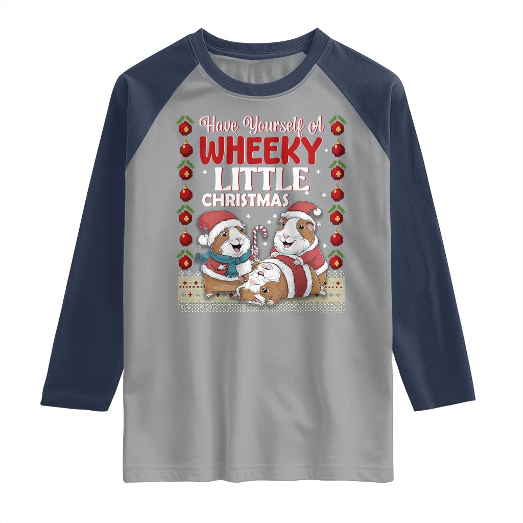 Have Yourself A Wheeky Little Christmas Raglan Shirt Funny Guinea Pig Lover TS12 Sport Gray Navy Print Your Wear