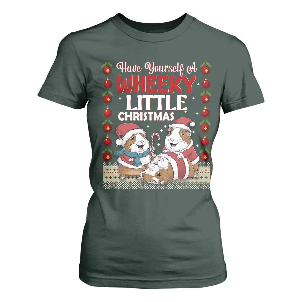 Have Yourself A Wheeky Little Christmas T Shirt For Women Funny Guinea Pig Lover TS12 Dark Forest Green Print Your Wear