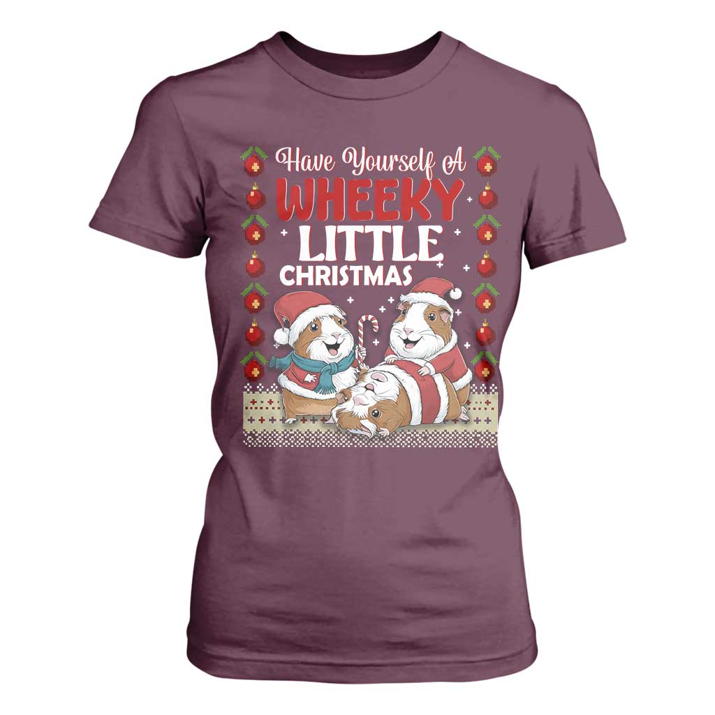 Have Yourself A Wheeky Little Christmas T Shirt For Women Funny Guinea Pig Lover TS12 Maroon Print Your Wear