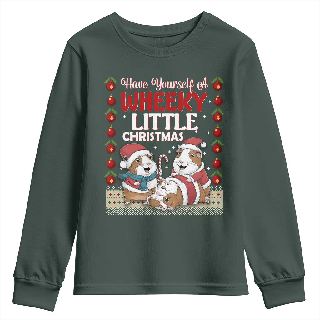 Have Yourself A Wheeky Little Christmas Youth Sweatshirt Funny Guinea Pig Lover TS12 Dark Forest Green Print Your Wear