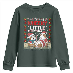 Have Yourself A Wheeky Little Christmas Youth Sweatshirt Funny Guinea Pig Lover TS12 Dark Forest Green Print Your Wear