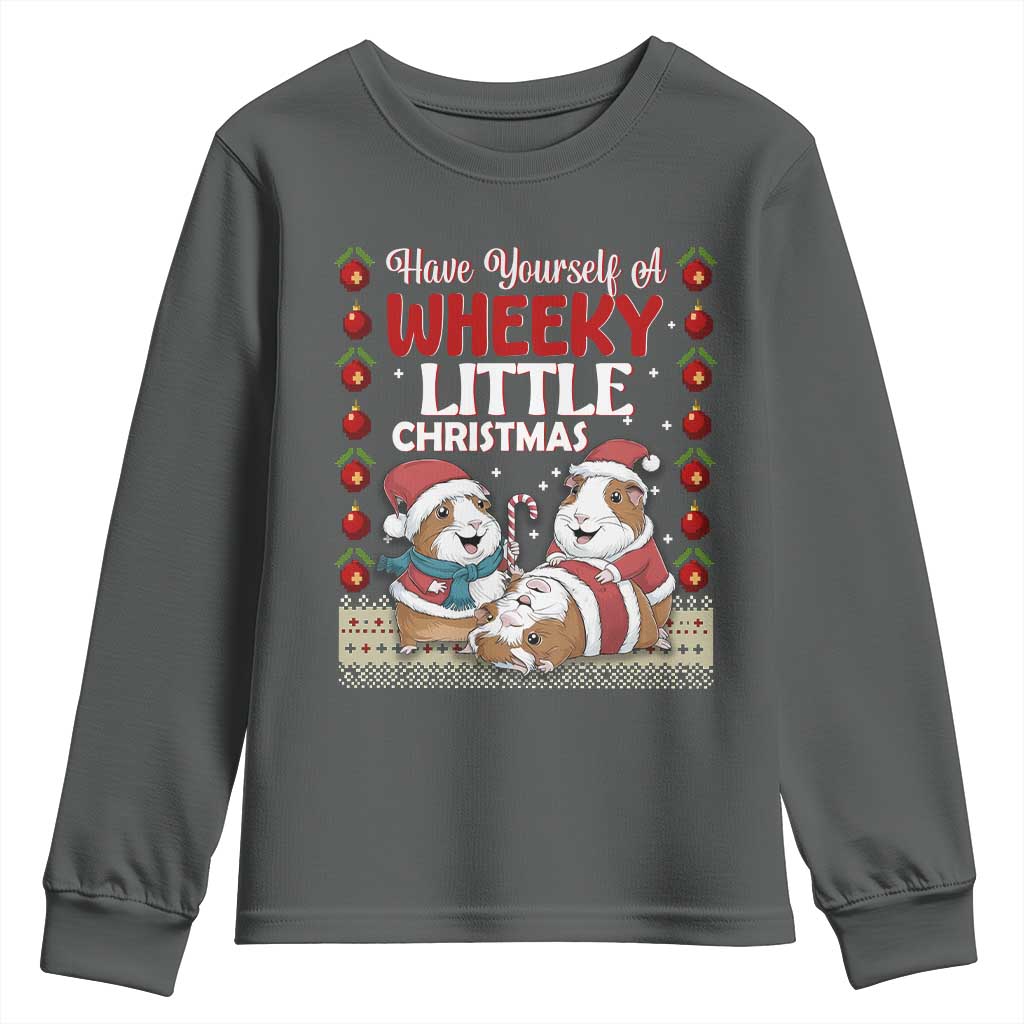 Have Yourself A Wheeky Little Christmas Youth Sweatshirt Funny Guinea Pig Lover TS12 Dark Heather Print Your Wear