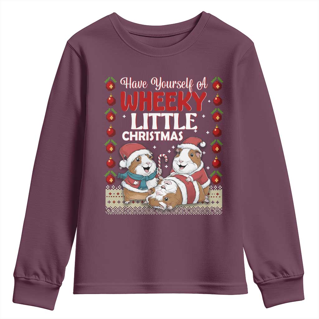 Have Yourself A Wheeky Little Christmas Youth Sweatshirt Funny Guinea Pig Lover TS12 Maroon Print Your Wear