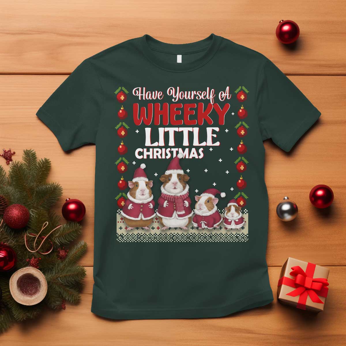 Christmas Guinea Pig Lover T Shirt Have Yourself A Wheeky Little TS12 Dark Forest Green Print Your Wear
