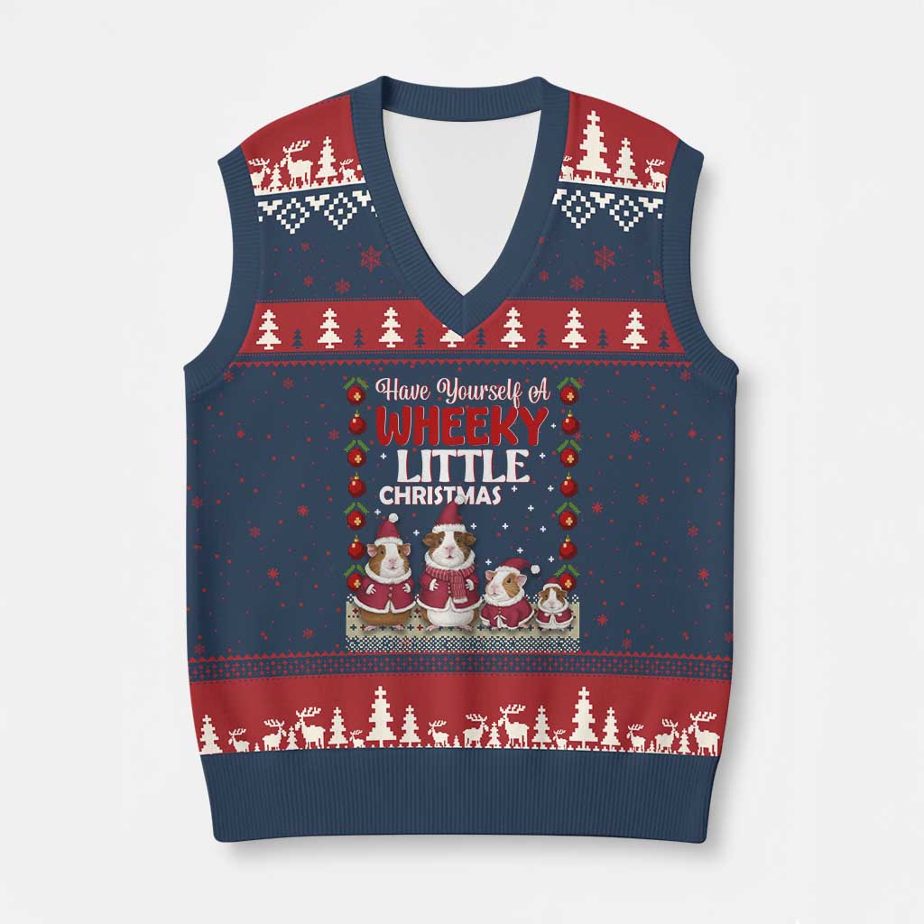 Christmas Guinea Pig Lover V-Neck Knit Sweater Vest Have Yourself A Wheeky Little TS12 Navy Red Print Your Wear