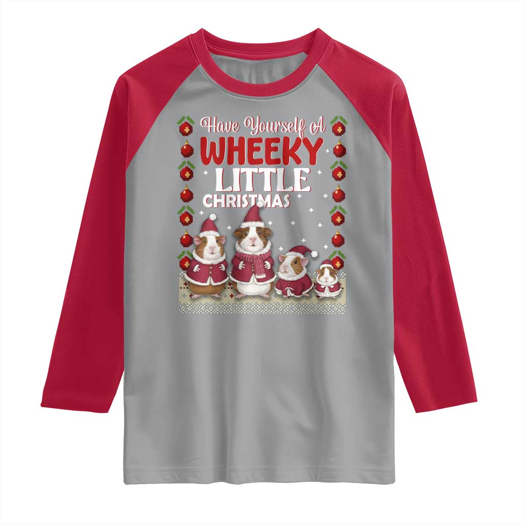 Christmas Guinea Pig Lover Raglan Shirt Have Yourself A Wheeky Little TS12 Sport Gray Red Print Your Wear
