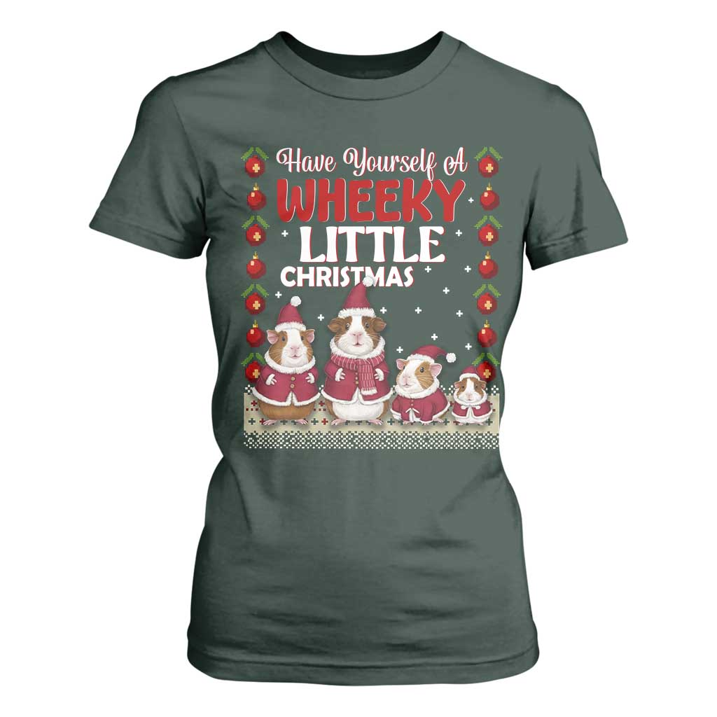 Christmas Guinea Pig Lover T Shirt For Women Have Yourself A Wheeky Little TS12 Dark Forest Green Print Your Wear