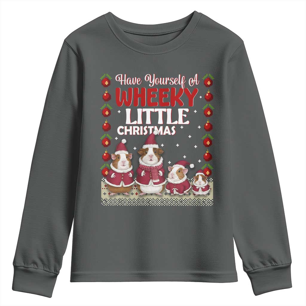 Christmas Guinea Pig Lover Youth Sweatshirt Have Yourself A Wheeky Little TS12 Dark Heather Print Your Wear