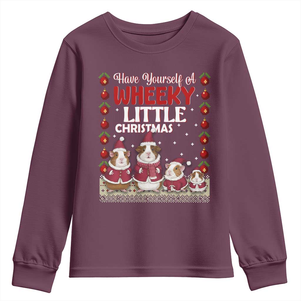 Christmas Guinea Pig Lover Youth Sweatshirt Have Yourself A Wheeky Little TS12 Maroon Print Your Wear