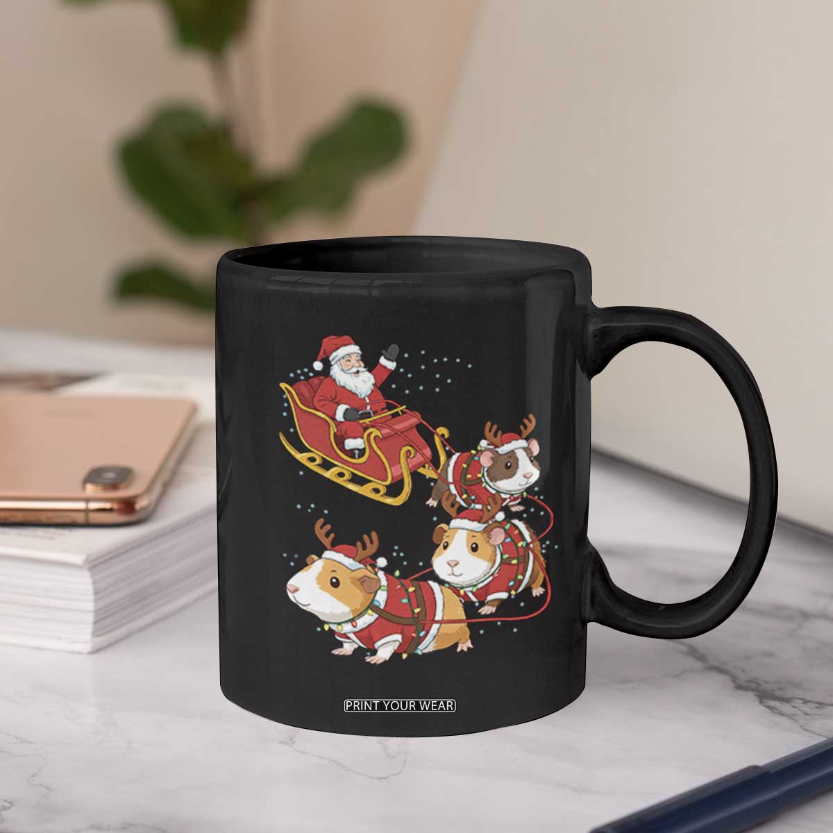Funny Christmas Guinea Pig Lover Gift Coffee Mug Santa Pig Sleigh Crew TS12 Print Your Wear