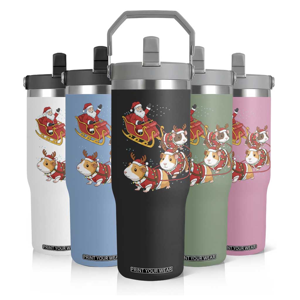 Funny Christmas Guinea Pig Lover Gift Flip Straw Tumbler Santa Pig Sleigh Crew TS12 Print Your Wear