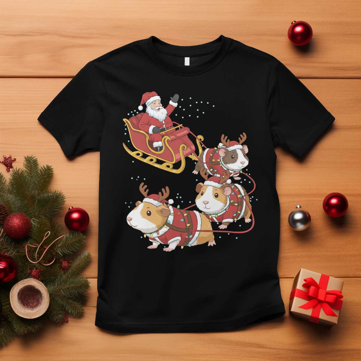 Funny Christmas Guinea Pig Lover Gift T Shirt Santa Pig Sleigh Crew TS12 Black Print Your Wear