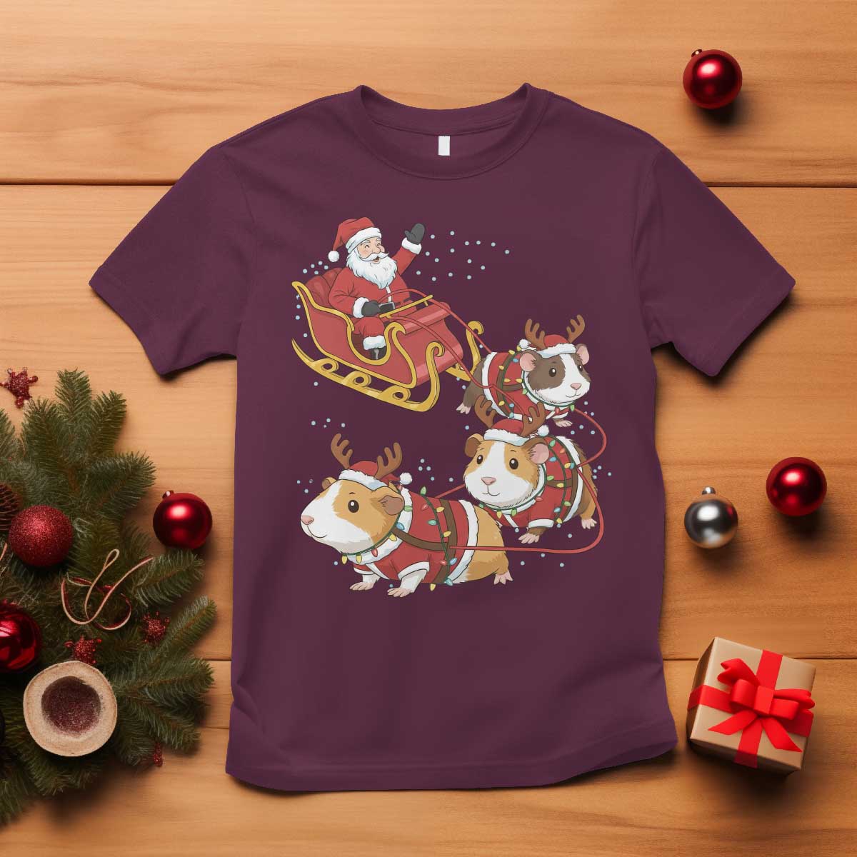 Funny Christmas Guinea Pig Lover Gift T Shirt Santa Pig Sleigh Crew TS12 Maroon Print Your Wear