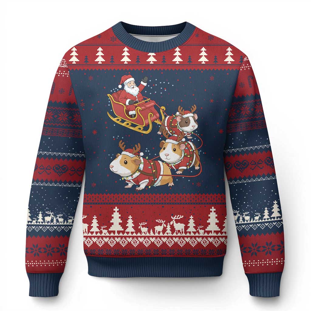 Funny Christmas Guinea Pig Lover Gift Ugly Christmas Sweater Santa Pig Sleigh Crew TS12 Navy Red Print Your Wear