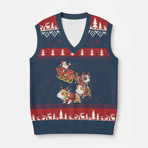 Funny Christmas Guinea Pig Lover Gift V-Neck Knit Sweater Vest Santa Pig Sleigh Crew TS12 Navy Red Print Your Wear
