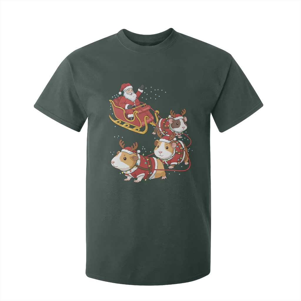 Funny Christmas Guinea Pig Lover Gift T Shirt For Kid Santa Pig Sleigh Crew TS12 Dark Forest Green Print Your Wear
