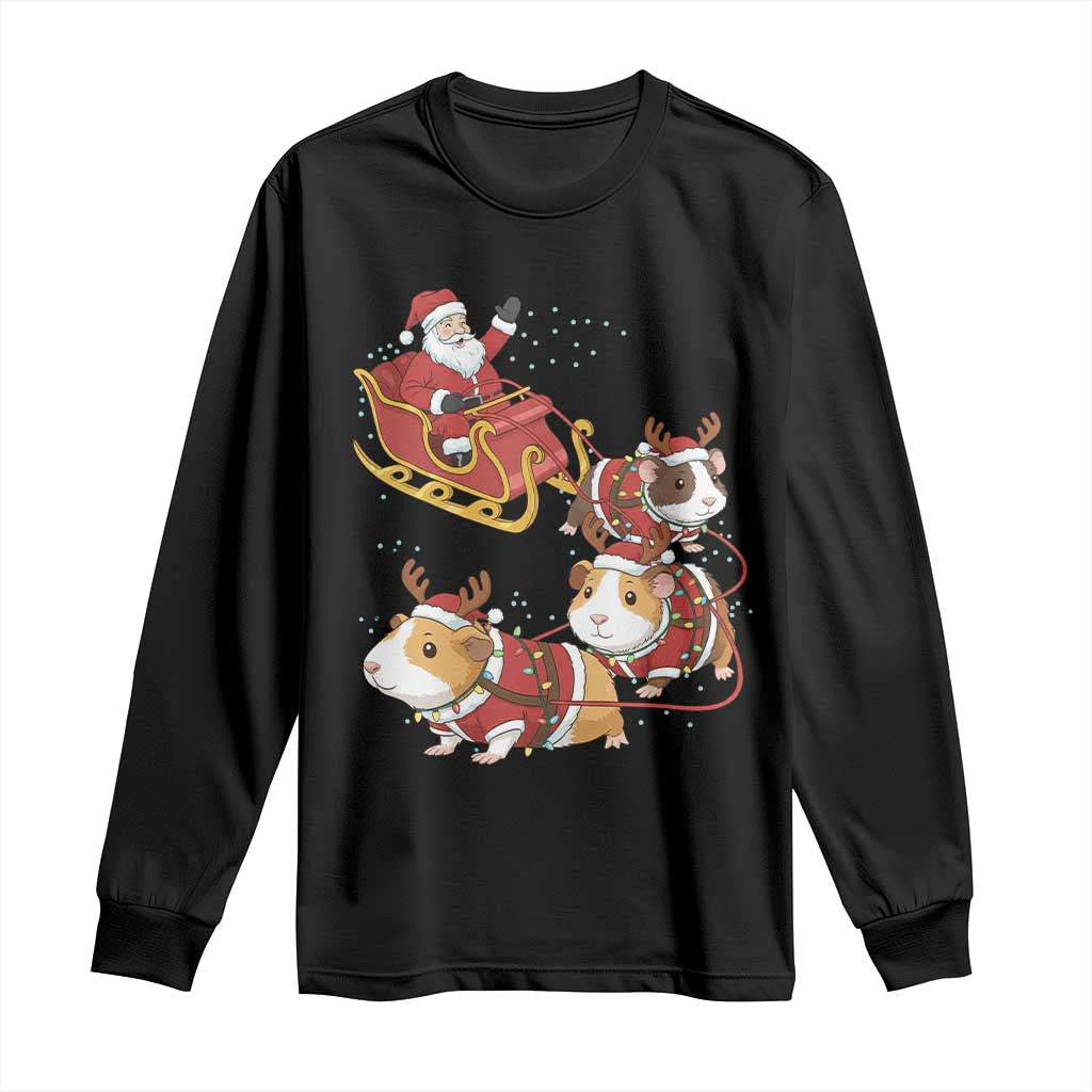 Funny Christmas Guinea Pig Lover Gift Long Sleeve Shirt Santa Pig Sleigh Crew TS12 Black Print Your Wear