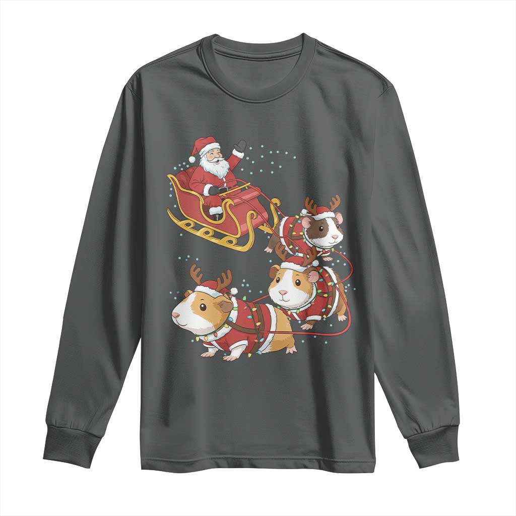 Funny Christmas Guinea Pig Lover Gift Long Sleeve Shirt Santa Pig Sleigh Crew TS12 Dark Heather Print Your Wear