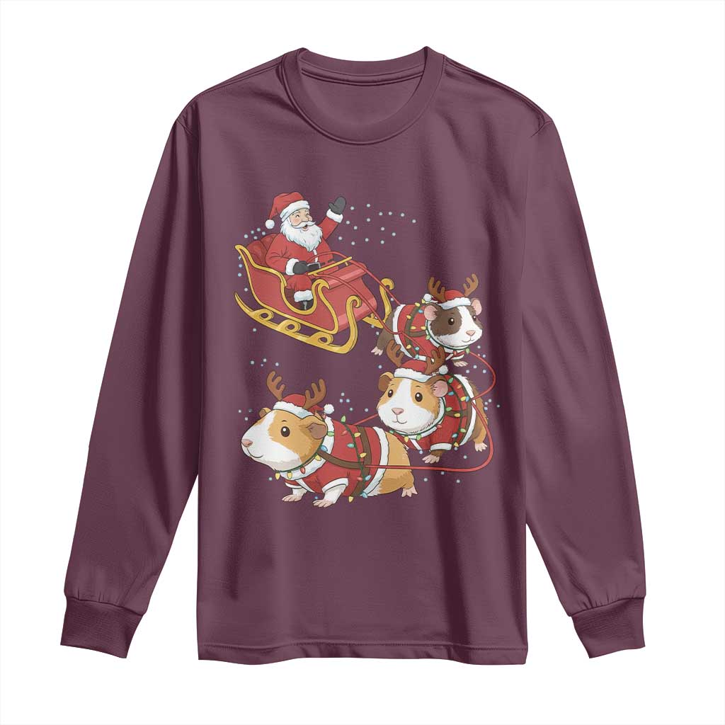 Funny Christmas Guinea Pig Lover Gift Long Sleeve Shirt Santa Pig Sleigh Crew TS12 Maroon Print Your Wear
