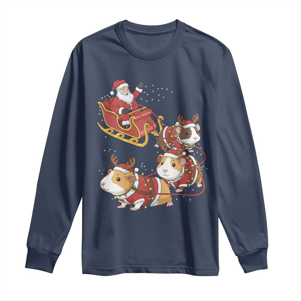 Funny Christmas Guinea Pig Lover Gift Long Sleeve Shirt Santa Pig Sleigh Crew TS12 Navy Print Your Wear