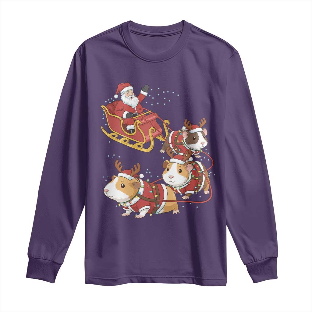 Funny Christmas Guinea Pig Lover Gift Long Sleeve Shirt Santa Pig Sleigh Crew TS12 Purple Print Your Wear
