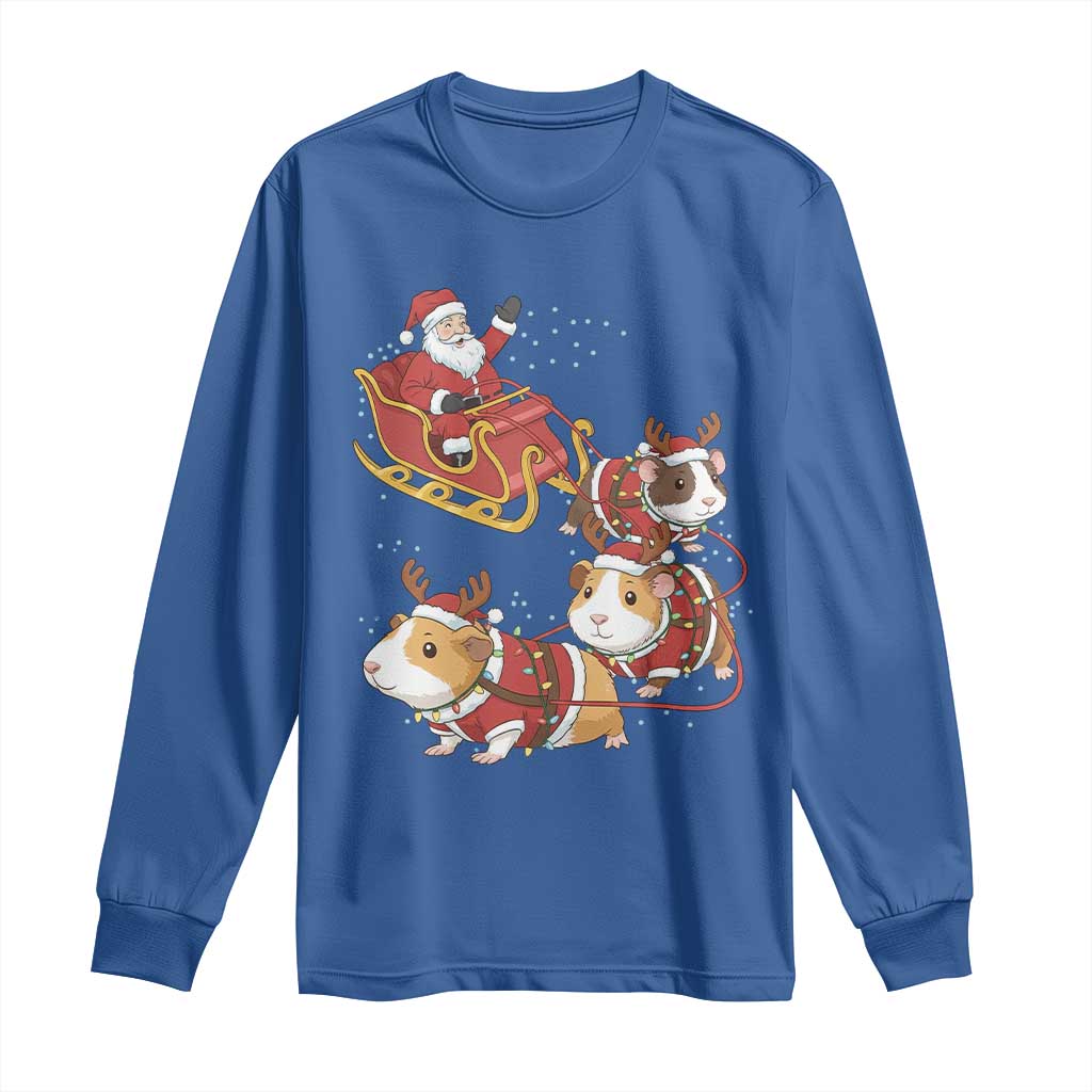 Funny Christmas Guinea Pig Lover Gift Long Sleeve Shirt Santa Pig Sleigh Crew TS12 Royal Blue Print Your Wear
