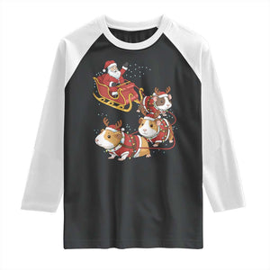 Funny Christmas Guinea Pig Lover Gift Raglan Shirt Santa Pig Sleigh Crew TS12 Black White Print Your Wear