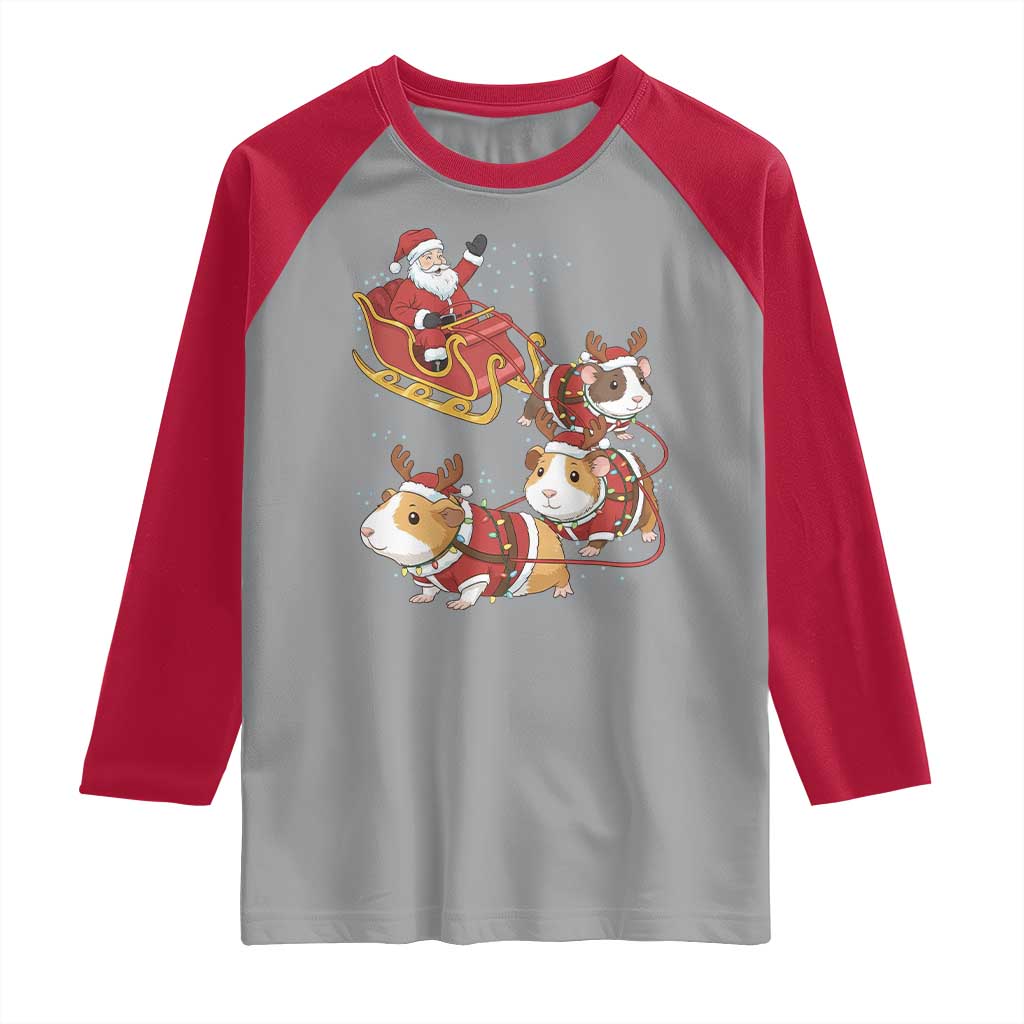 Funny Christmas Guinea Pig Lover Gift Raglan Shirt Santa Pig Sleigh Crew TS12 Sport Gray Red Print Your Wear