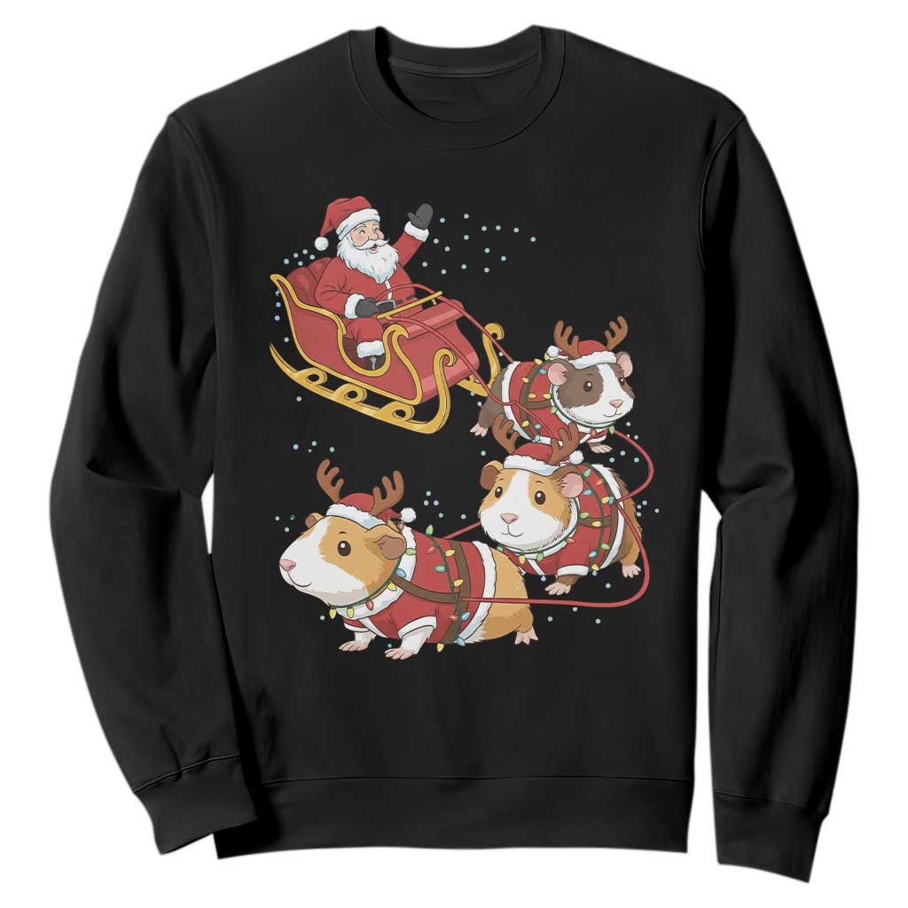 Funny Christmas Guinea Pig Lover Gift Sweatshirt Santa Pig Sleigh Crew TS12 Black Print Your Wear